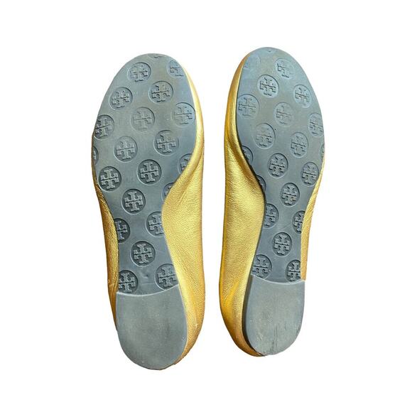 Tory Burch Reva Gold Leather Ballet Flats Women’s Shoes Logo Medallion 7.5 - Picture 8 of 12